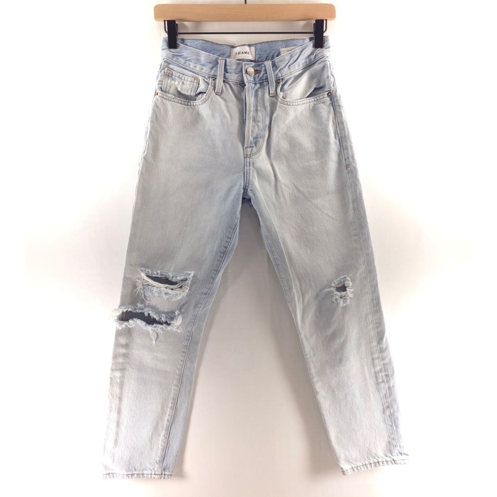 FRAME Womens Jeans Le Original 25 Light Blue Distressed High Rise‎ Straight Leg